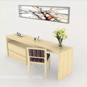 Simple Wooden Table And Chair 3d model