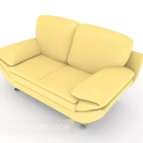Simple Yellow Leather Double Sofa 3d model