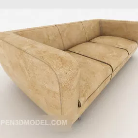 Simple Yellow Three-person Sofa 3d model