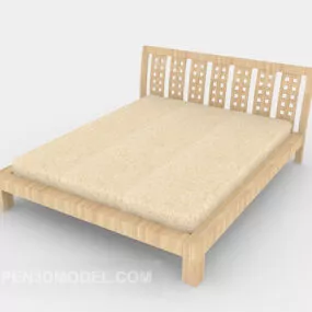 Simple Yellow Wood Double Bed 3d model