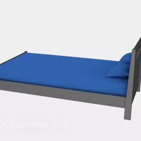 Single Bed Furniture With Blue Blanket 3d model