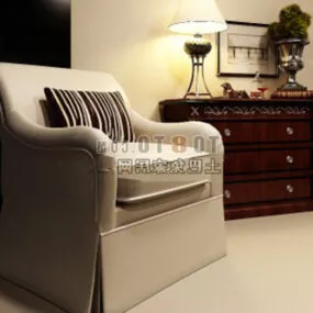 Single Sofa With Patterns Pillow 3d model