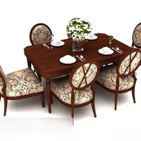Six-person Solid Wood Dining Table 3d model