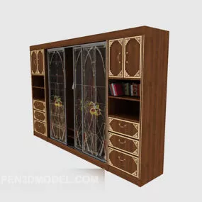Sliding Door With Bookshelf Large Wardrobe 3d model