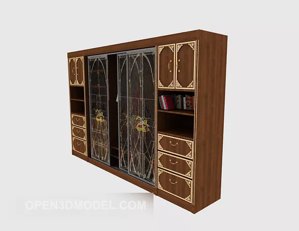 Sliding Door With Bookshelf Large Wardrobe 3d model Sliding Door With Bookshelf Large Wardrobe 3d model