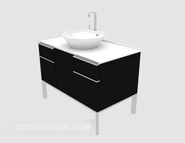 Dual Wash Basin With Wooden Shelf Under 3d model