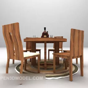 Small Round Table With Wooden Chair 3d model