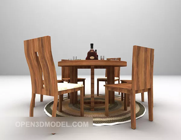 Small Round Table With Wooden Chair 3d model Small Round Table With Wooden Chair 3d model