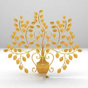 Small Golden Vase Plant Sculpture Decorative 3d model