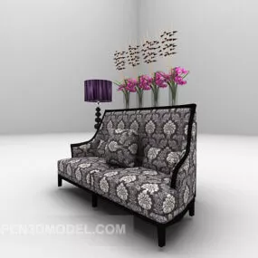 Vintage Sofa With Floor Lamp Combination 3d model