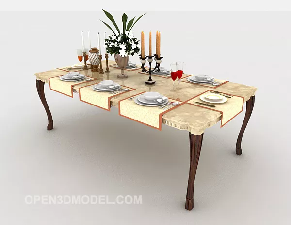 Solid Wood European Table 3d model Solid Wood European Table 3d model