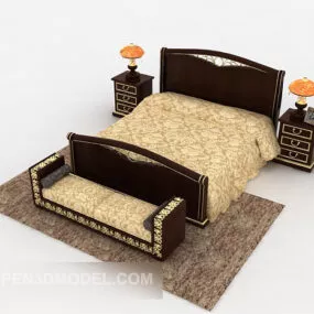 Solid Wood Classical Double Bed 3d model