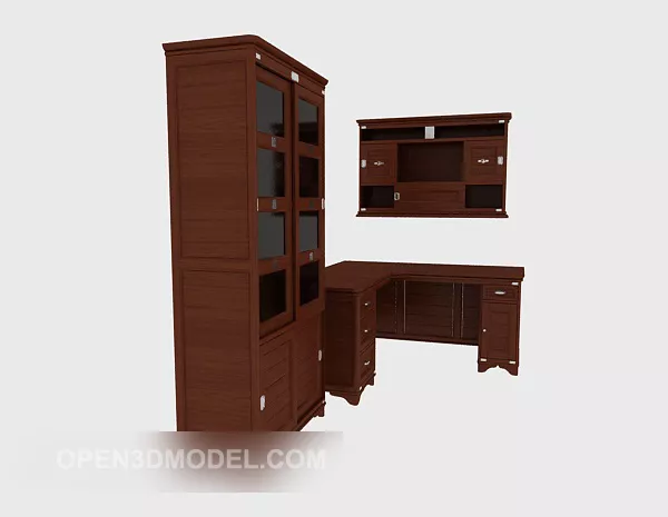 Bookcase With Solid Wood Desk 3d model Bookcase With Solid Wood Desk 3d model