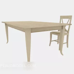 Solid Wood Desk Table And Chair 3d model