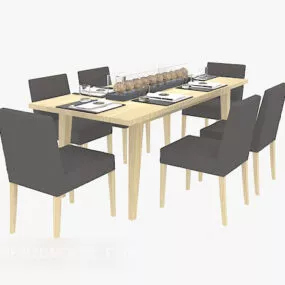 Solid Wood Dining Table Chair 3d model