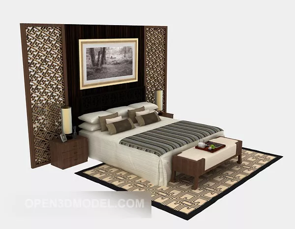 Solid Wood Double Bed Antique Design 3d model Solid Wood Double Bed Antique Design 3d model
