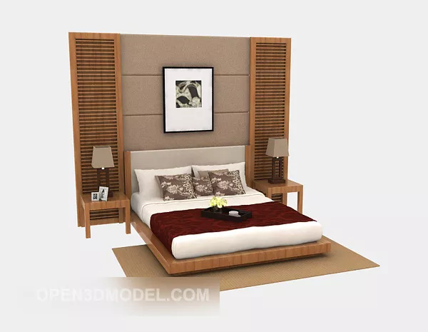 Solid Wood Family Double Bed 3d model Solid Wood Family Double Bed 3d model