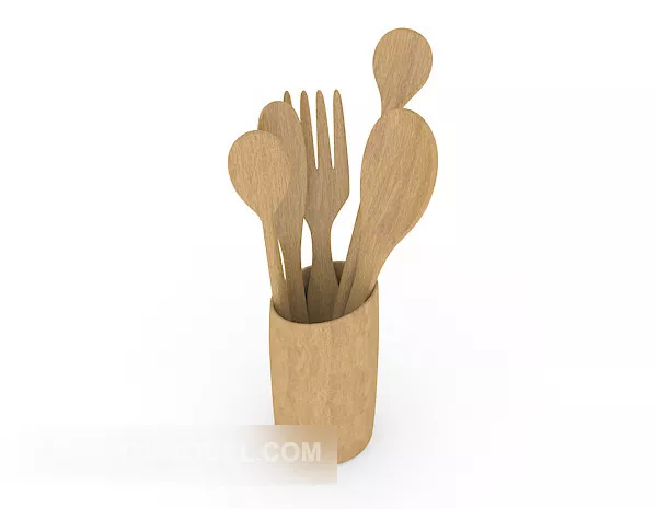 Solid Wood Fork Spoon 3d model Solid Wood Fork Spoon 3d model