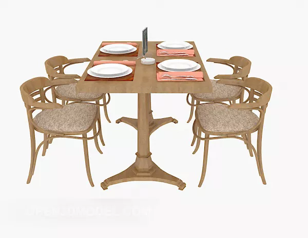Solid Wood Four-person Table 3d model Solid Wood Four-person Table 3d model