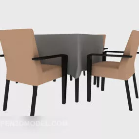 Solid Wood Four-person Table Chair 3d model