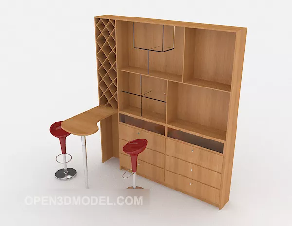 Solid Wood Home Bar With Cabinet 3d model Solid Wood Home Bar With Cabinet 3d model