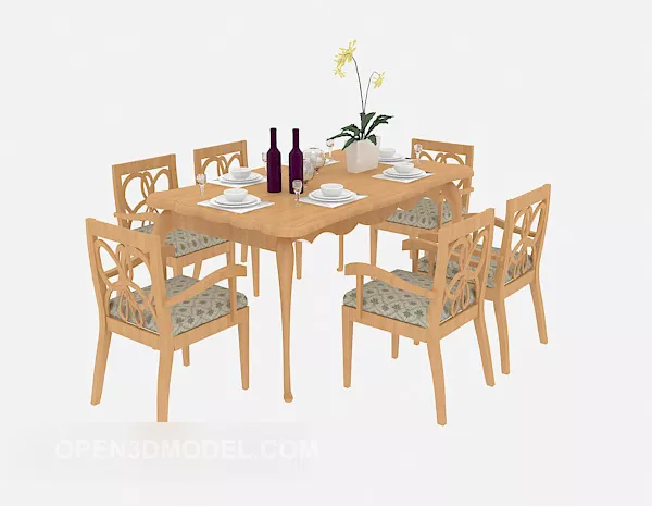 Solid Wood Home Dining Chairs Table Furniture 3d model Solid Wood Home Dining Chairs Table Furniture 3d model