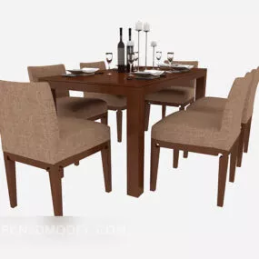 Solid Wood Home Dining Table Chair 3d model