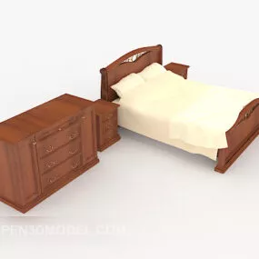 Solid Wood Home Simple Double Bed Furniture 3d model