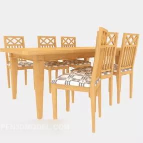 Solid Wood Dinning Table Chair 3d model