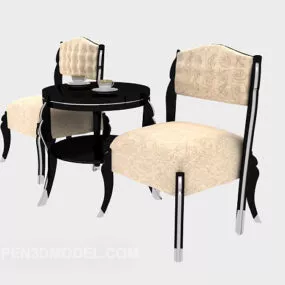 Solid Wood Lounge Chair, Side Table 3d model