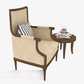 Antique Wood Lounge Chair Side Table 3d model
