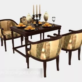 Solid Wood Luxury Dining Table Chair 3d model