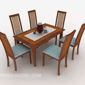 Solid Wood Modern Home Table And Chair Combination 3d model
