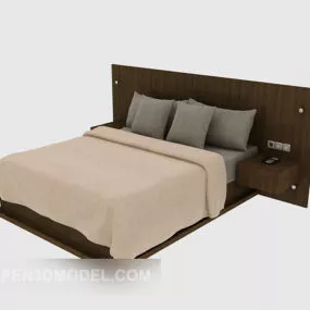 Solid Wood Modern Simple Double Bed Furniture 3d model