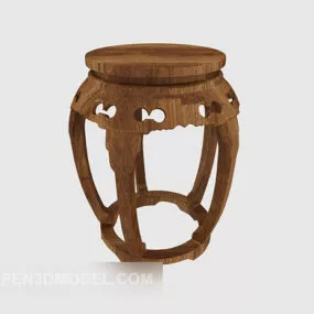 Solid Wood Round Stool 3d model