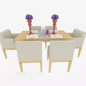 Solid Wood Simple Dining Table Chair 3d model