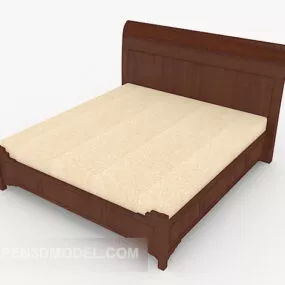 Solid Wood Simple Double Bed 3d model