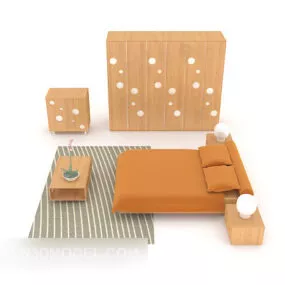 Solid Wood Simple Home Bed Furniture 3d model
