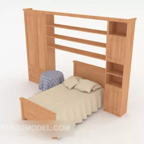 Solid Wood Single Bed, Bookcase 3d model