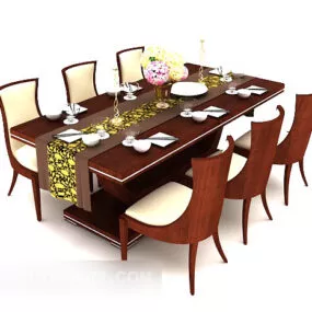 Solid Wood Six-person Table 3d model