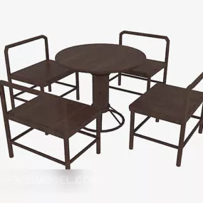 Solid Wood Small Round Table Chair Furniture 3d model
