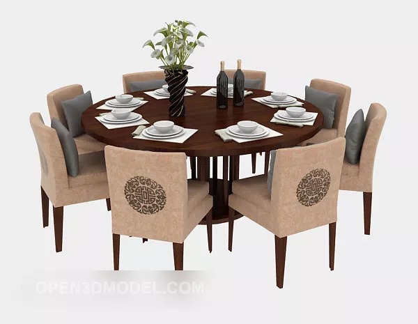 Solid Wood Round Table Chair 3d model Solid Wood Round Table Chair 3d model