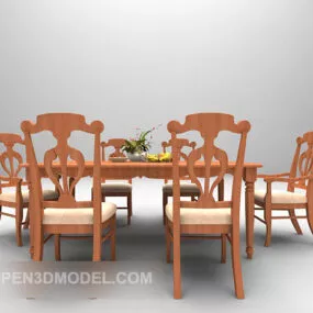 Solid Wood Home Table And Chair 3d model