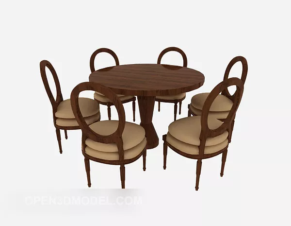 Solid Wood Table And Chair Set 3d model Solid Wood Table And Chair Set 3d model