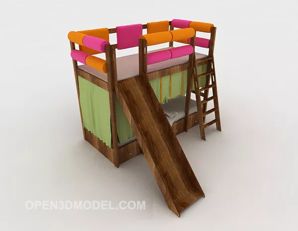 Solid Wood Up And Down Bunk Single Bed 3d model Solid Wood Up And Down Bunk Single Bed 3d model