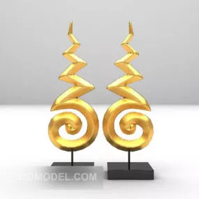 Asian Golden Ornament On Stand 3d model