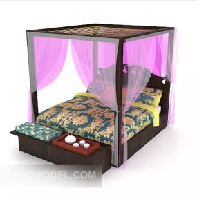 Southeast Asia Pattern Double Bed 3d model