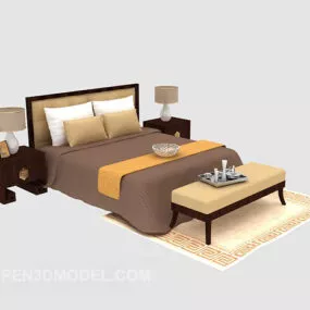 Southeast Asia Solid Wood Double Bed 3d model