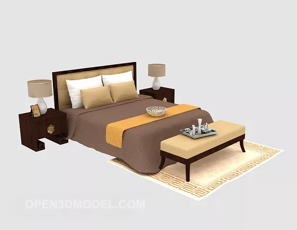 Southeast Asia Solid Wood Double Bed 3d model Southeast Asia Solid Wood Double Bed 3d model