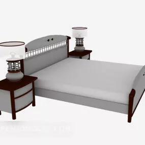 Asian Style Double Bed Grey Color 3d model